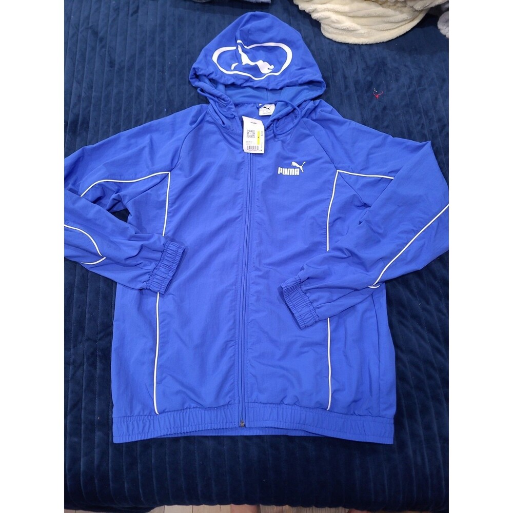 PUMA Sport Hooded Woven Jacket Men Med Blue Long Sleeve Windbreaker Full Zip B27